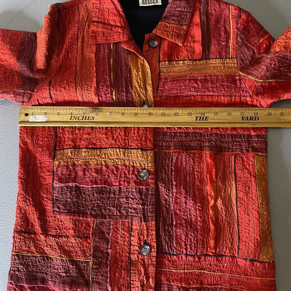 Vintage Chicos Silk Shacket Patchwork Metallic Bu… - image 7